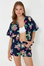 Trendyol Tropical Patterned Woven Shirt Shorts Set