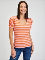 Pink and orange women's striped T-shirt ORSAY