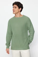 Trendyol Mint Unisex Oversize Fit Wide Pattern Crew Neck Slit Knitwear Sweater