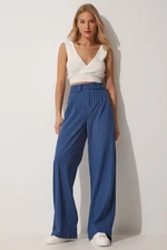 Happiness İstanbul Women's Dark Blue Pleated Wide Leg Trousers