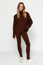 Trendyol Brown Wide Fit Turtleneck Knitwear Bottom-Top Set