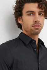 Košile Sisley pánská, černá barva, slim, s klasickým límcem