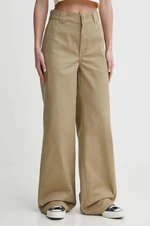 Kalhoty Dickies WIDE LEG WORK PANT W dámské, zelená barva, široké, high waist, DK0A4YSE