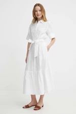 Lněné šaty Polo Ralph Lauren bílá barva, midi, 211935828