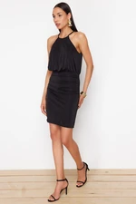 Trendyol Black Draped Shiny Surface Soft Textured Lined Knitted Mini Pencil Dress