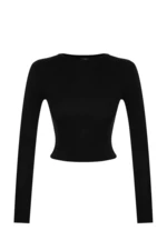 Trendyol Black Premium Viscose Crew Neck Crop Stretchy Knitted Blouse