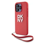 Zaní kryt DKNY PU Leather Stack Logo Wrist Strap pro Apple iPhone 14 Pro Max, červená