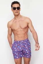 Trendyol Purple Standard Size Turtle Patterned Swim Shorts