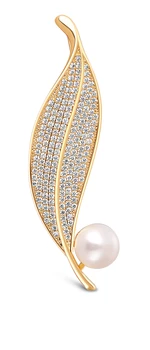 JwL Luxury Pearls Žiarivá perlová brošňa Lístoček JL0700