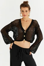 Cool & Sexy Women's Black Openwork Cardigan YV142