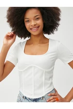 Koton Crop T-shirt Corset-Look Short Sleeve Crew Neck