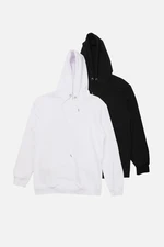 Trendyol Black and White Men's 2-Pack Regular/Normal Cut Basic Hooded Sweatshirt