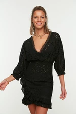 Trendyol X Moeva Black Cotton Embroidered Woven Beach Dress