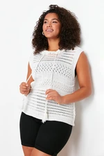 Trendyol Curve Cream Openwork Hooded Knitwear Blouse