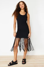 Trendyol Black Tasseled Pool Neck Knitted Midi Dress