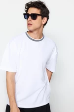 Trendyol Limited Edition Basic White Relaxed/Comfortable Cut Knitwear Tape Textured Pique T-Shirt
