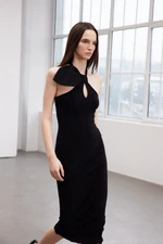 Trendyol Black Limited Edition Cut Out and Accessory Detailed Fitted Maxi Flexible Dress