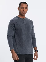 Ombre Men's wash henley longsleeve with raglan sleeves - dark blue