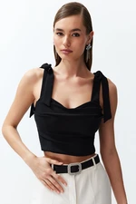 Trendyol Black Crop Tie Detailed Woven Bustier