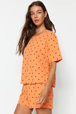 Trendyol Orange-Multi Color 100% Cotton Heart Patterned T-shirt-Shorts Knitted Pajamas Set