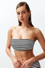 Trendyol Black-White Strapless Textured Hipster Bikini Top