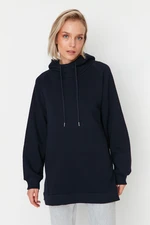 Trendyol Navy Blue Hooded Oversized Rayon Knitted Sweatshirt.