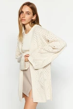 Trendyol Stone Oversize Midi Áttört/Perforált kötöttáru Cardigan