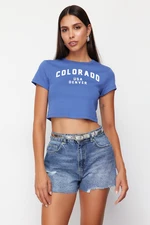 Trendyol Blue Ripped High Waist Denim Shorts