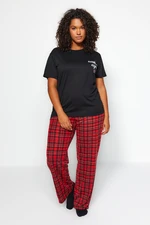 Trendyol Curve Black Printed Plaid Flannel Woven Pajama Set