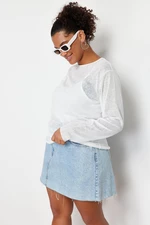 Trendyol Curve White Linen Look Sheer Knitted Blouse