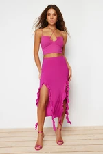 Trendyol Fuchsia Slit and Ruffle Detail Maxi Skirt