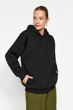 Trendyol Black Thick Fleece Inside, Pocket Detailed Hooded Regular/Regular Knitted Sweatshirt