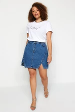 Trendyol Curve Blue Double Slit Denim Skirt