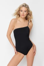 Trendyol Black One Shoulder Plaid Regular Swimsuit