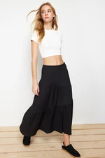 Trendyol Black Wrapped Maxi Pleated Stretchy Knitted Skirt