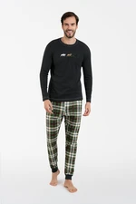 Men's pajamas Seward long sleeves, long pants - dark melange/print