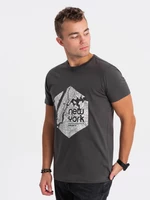 Pánské bavlněné tričko Ombre s potiskem motivu mapy - grafitové