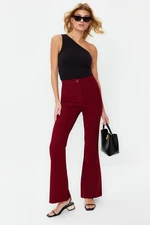 Trendyol Burgundy Flare Flare High Waist Woven Trousers