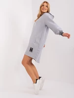 Grey sweatshirt dress with drawstring