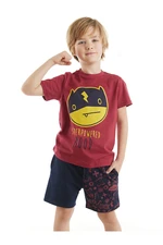 Denokids Super Strong Boy Claret Red T-shirt Shorts Summer Suit