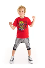 Denokids Jake Boys Red T-shirt Gray Capri Shorts Set