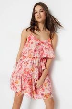 Trendyol Pink Mini Woven Lined Flounce Floral Woven Dress