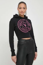 Bavlněná mikina Versace Jeans Couture dámská, černá barva, s kapucí, potiskem, 76HAIG05 CF01G