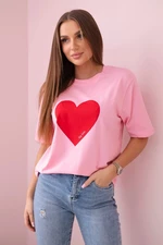 Cotton blouse with heart print in light pink color