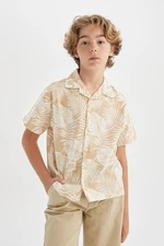 DEFACTO Boy's Polo Collar Patterned Linen Look Short Sleeve Shirt