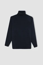 DEFACTO Boy Navy Blue Turtleneck Basic Plain Knitwear Sweater