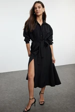 Trendyol Black Belted Striped Midi Woven Shirt Dress