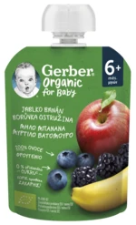 GERBER Organic vrecko jablko, banán, čučoriedka a černica 100% BIO 6m+ 16 x 90 g