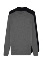 Trendyol Black-Grey FL Men's Fitted Half Turtleneck Plain Knitwear Sweater