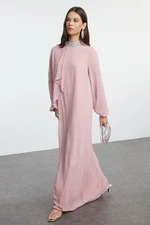 Trendyol Pink Stone Embroidered Lined Chiffon Woven Evening Dress